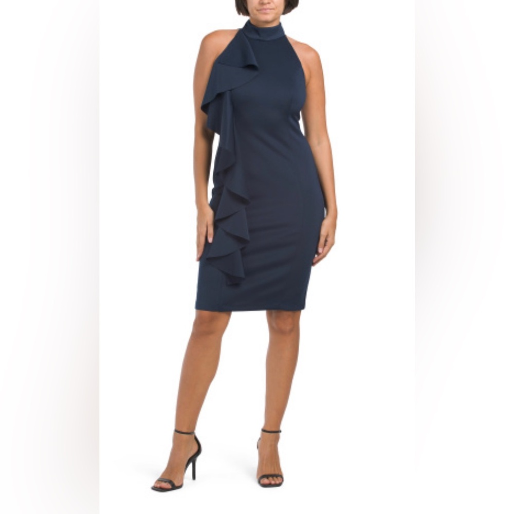 Rachel Zoe Halter Ruffle Midi Dress